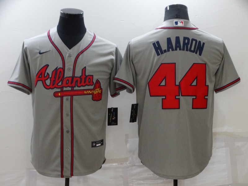 Men's Atlanta Braves Hank Aaron #44 Gray Jersey